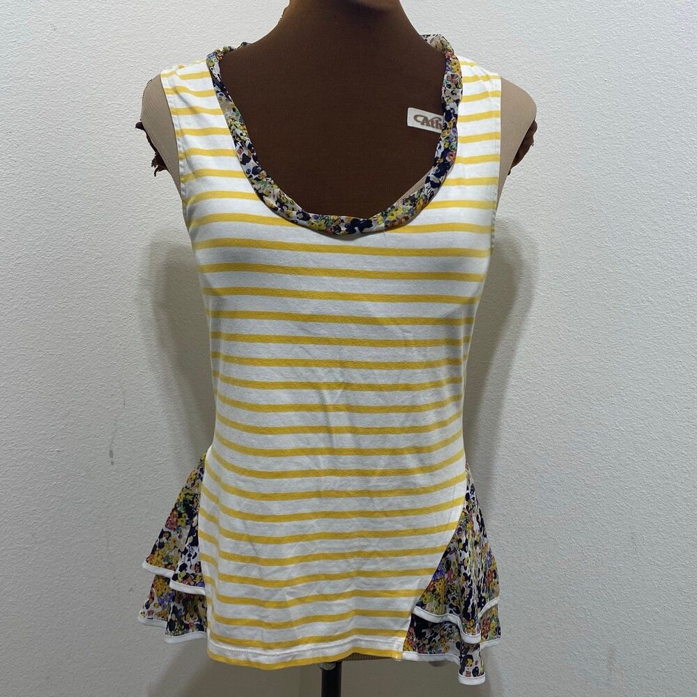 Anthropologie Postmark Layered Peplum Stripe and Floral Tank Top Size Small